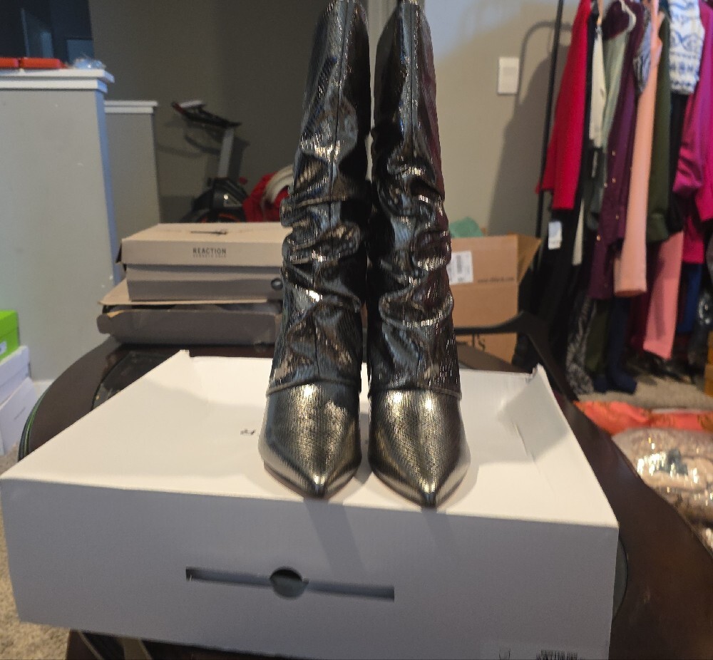 Marc Fisher Metallic Black Pointed-Toe Slouch Boots - Picture 6 of 15
